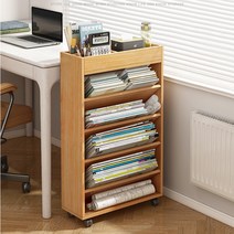 원목 우드 나무 트레일러 바퀴달린 사이드 책장 북트롤리 이동식 수납 웨건 북트럭 도서관 정리, 고무나무색상30X24X66CM