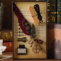 골동품 깃털 딥 펜 잉크 세트 왁스 씰링 스탬프 키트 캘리그라피 글자 작가 필기 인감, 26 EWine Red