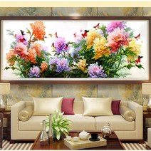 아트미니 우아한 모란꽃 가득 화훼 나비 청초한 색감 보석십자수 대형 비즈 선물 집콕 취미, 100x45cm