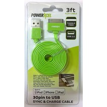 30핀 - USB 3피트 플랫 엉킴 프리 데이터 동기화 및 아이팟 아이폰 아이패드용 충전 케이블, Green