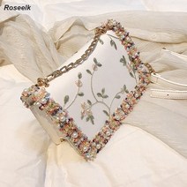 Roseelk 꽃 무늬 레이스 숄더백 체인 크로스백