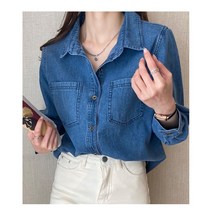 [세인트이브] T-C01 워싱 베이직 여성 데님셔츠 데님남방 청남방