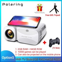 Polaring-A1 네이티브 리얼 1080P 4K 미니 프로젝터 비디오 프로젝터 2.4 및 5G HD 4000 루멘 홈 시네마 Proyector 캠핑, with TV Stick 2-64_미국 플러그