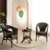 [한정수량 추가할인쿠폰] 에보니아 라탄 벨리아 T세트(티테이블세트)/테이블1+의자2/방석제외, 브라운