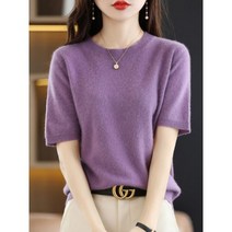 여성 반팔 니트 니트티 여름 봄 라운드넥 슬림 울 코튼 블렌드 조끼 베스트 티셔츠 스웨터