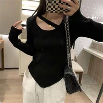 초커 어깨트임 오프숄더 크롭 스퀘어넥 가슴트임 니트 루즈핏 앙고라 여성 퍼프니트 홀가먼트 핑크