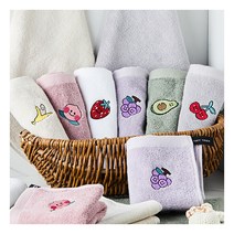 [소프트터치] 모달 고리수건 과일자수 6매, 상세 설명 참조, 색상:모달 고리 수건 6매 연그레이(체리)