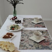 디케이홈 데코 순면 식탁매트 린넨 테이블 매트, 대 50x40cm, 네츄럴 린넨 핑크플라워