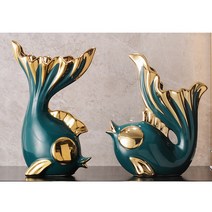 BABAZON 감성 홈 인테리어 장식품 물고기 사슴 골드 소품 선물, 물고기그린