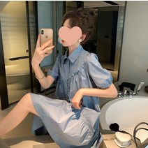 하늘색 흰색 퍼프소매 주니어 여아 학생 캉캉 원피스 여자 반팔 바스락 여름 드레스 캐주얼 10대 20대