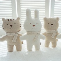 오가닉 2겹 털빠짐 없는 호랑이 토끼 곰 애착인형 (택1) 신생아 수면인형 임신출산선물 무형광 / 비접착 / 유기농, 아기곰 두/Style B/브라운