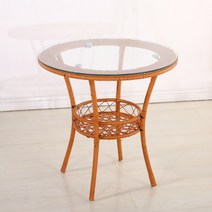 라탄테이블 유리탁자 원형 테이블 거실 홈카페 티테 테이블 세트, A