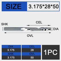 UCHEER-목재 가공용 3175mm 싱글 플루트 엔드 밀링 1 개 CNC 커터 MDF 합판용 카바이드 공구, 21 3175D3175d28l