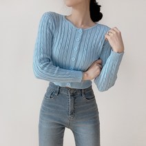 작은방 WFL 파스텔 꽈배기 라운드 세미크롭 가디건 6컬러