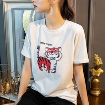 데일로엔 여성용 작은 호랑이 프린팅 little tiger 라운드 기본티셔츠