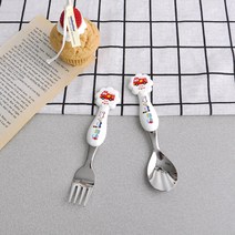 부릉부릉 스텐 스푼 포크 세트 유아 어린이집 간식 스텐 수저 자동차 캐릭터 식기