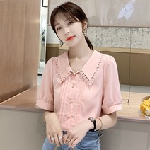 실크블라우스 여름 스타일리쉬 플랫카라 반소매 디자인감각 상의 셔츠 여성 638444823