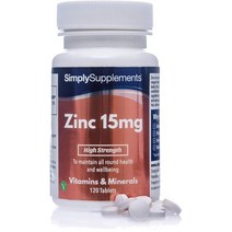 Simply Supplements 아연 15 mg -120 정제 - 비건 채식인에 적합 - 4 개월의 지속 시간 - 간단한 보충, 2개