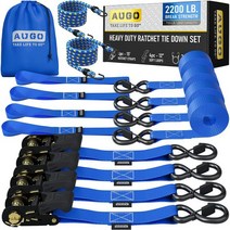 AUGO Ratchet Tie Down Straps –4 PK– 15 FT – 2 200 LB Break Strength Safety Lock S Hooks –for Moving, 파란색