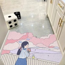 록신 토끼 캐릭터 현관 바닥 매트 입주문 바닥 매트 미끄럼 방지 발 매트, 꽃 든 소녀, 45*75cm