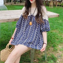 여름 레이스 루즈핏 캐쥬얼 빅사이즈 블라우스 여성 꽃무늬 롱티셔츠 블라우스