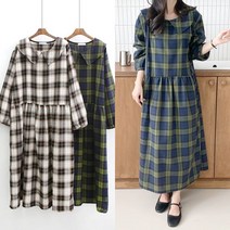 빅카라 고방 깅엄 체크 롱원피스 가을 겨울 빅사이즈 하객 오피스룩