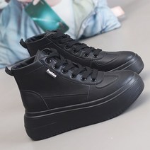 여성 하이탑 스니커즈 캔버스 운동화 키높이 부츠 레이스업 벨크로 통굽 키높이 여자스니커즈 인박카014