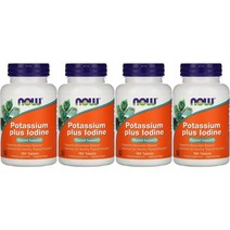 나우푸드 Now Foods Potassium Plus Iodine 칼륨 99mg 요오드 225mcg 알긴산 나트륨 함유 180정 4병, x, 1개