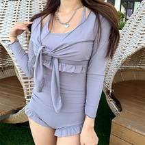 멜로무드 프릴 모노키니 가디건 세트 2color, 프릴모노키니 가디건세트(그레이), M