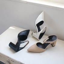 런슈즈 국내제작 스틸레토 청키힐 큐빅 스트랩 뮬구두 슬리퍼힐7cm