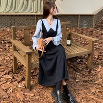 겨울 돌맘원피스 빅사이즈 77 88 롱 원피스 투톤 슬림핏 A16