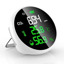 Kimwood 고정밀 CO2 측정기 이산화탄소 농도 측정기 NDIR 방식 co2 농도 센서 온도습도 측정 기능 부착 3in1 다기능 CO2 측정기 USB 충전식 경보 알람 대용량 내장