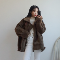 모노위크 당일배송 뽀글뽀글 브라운 오버핏 여성 양털 퍼 무스탕자켓
