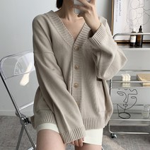 오오엘 여성용 오버핏 기본 포켓 여리핏 박스Y 가디건