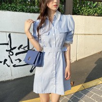 [엠케이지]로라 퍼프 카라 벨트 포켓 미니원피스