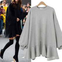 빨강몽키 여성 미니원피스 가을 겨울 빅사이즈 루즈핏 벌룬 프릴 트레이닝 쭈리