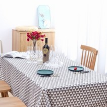 별빛감성 린넨 코팅 및 방수 테이블보 식탁보, 6인 (140*200cm), 트라이앵글그레이