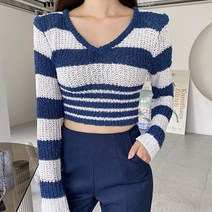 빈스홀릭 마리나 브이넥 스트라이프 긴팔 니트