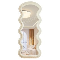 날씬 전신 거울 벨벳 물결 피팅 미러 침실 화장 의류 매장 인테리어 장식 벽걸이, 밀크티  160x60cm 벽걸이