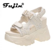 Fujin-컴포트 신발 슬리퍼 여성용 10.5CM 패션 신발 여름 오픈 토 플랫폼 웨지 슈퍼 하이힐 숨겨진 힐