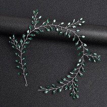 셀프웨딩 신부 헤어악세사리 티아라 촬영 소품신부 웨딩 헤어 액세서리 그린 크리스탈 머리띠 심플한 라인