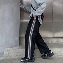 하이 스트리트 인스 블랙 질감 정장 팬츠 커플 드롭감 염계 일본 팬츠 커플룩