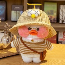 PKTOYS 말 잘하는 귀여운오리인형세트 재수 녹음 크리스마스 여자친구 선물 추천, 옐로 아이캡 브라운 스트라이프 스웨터 브라운백, 흰색 오리 30cm [녹취록]