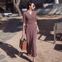 뉴타임즈 여성 가을 긴팔 롱 맥시 랩원피스 명품 스타일JM203