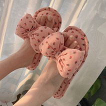 로렘 딸기우유 왕리본 실내 슬리퍼, 핑크