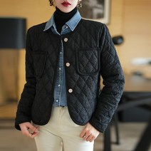 넷투넷코리아 여성 누빔 패딩 긴팔 심플 라운드넥 오피스룩 아우터