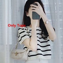 하객룩투피스 하이틴룩 봄 셋업 스트라이프 티셔츠 A라인 스커트 투피스 드레스 세트학생 패션 여름 조커 의상