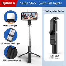 Selfie 스틱 Foldable 미니 삼각대 채우기 라이트 블루투스 원격 셔터 개폐식 막대 화웨이 Xiaomi 아이폰 핸드폰, Option 4