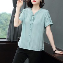 사이즈 여하 반팔 배 쉬폰 가리는 실제 상의 2020 여름 블라우스 중년의 빅 엄마룩