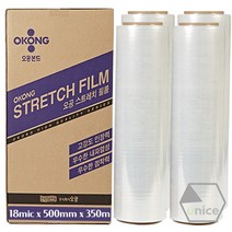 [유니스몰/정품 정규격보장] 오공 스트레치필름 공업용랩 4롤 1박스 (18mic x 500mm x 350m), 1개